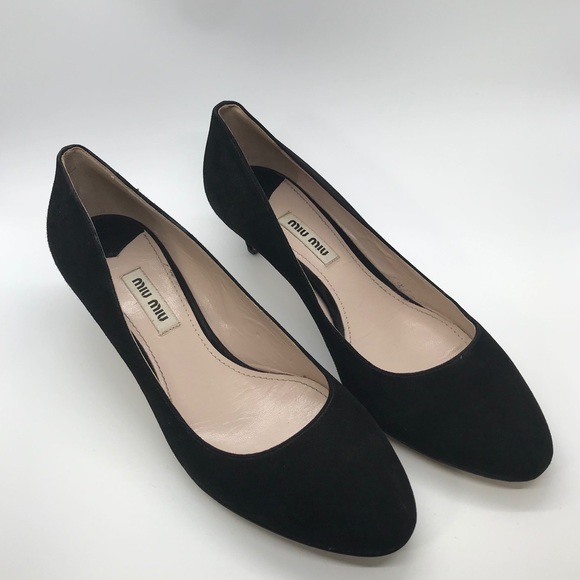 Miu Miu Shoes - Miumiu Black Nero Suede Simple Kitten Heel Pumps